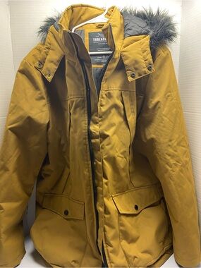 Threadbare Men's Mustard Hooded Ski Jacket with Faux-Fur Trim